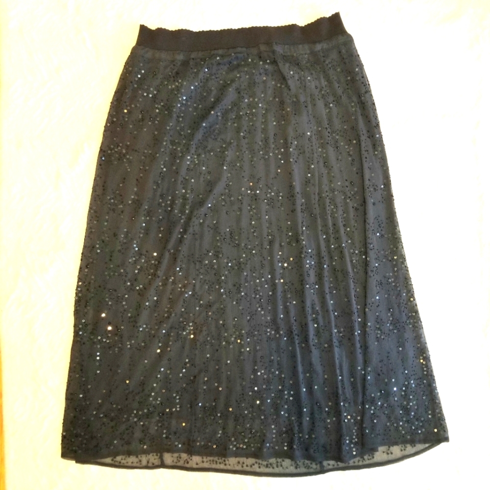 Soft Surroundings Black Beaded Plus Size Maxi Skirt 3X